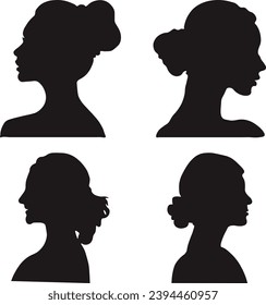 Woman Side Face Silhouette. Vector Illustration Set.
