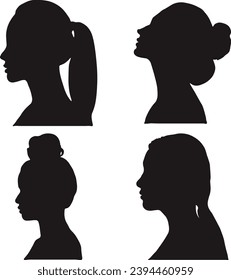 Woman Side Face Silhouette. Vector Illustration Set.