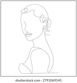 Woman Side Glance Line Art