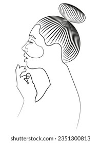 Woman side look in One Line Art Drawing