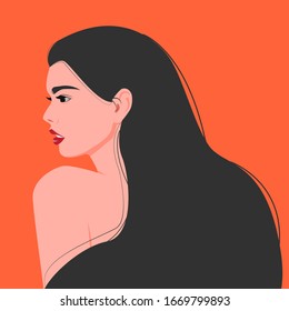 Woman Side Profile Long Hair Flat Vector Minimalist