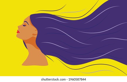 Woman side profile long hair flat vector minimalist