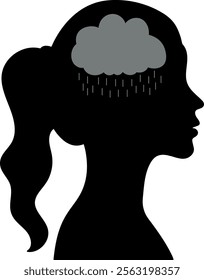 Woman side profile silhouette with a Rainy Cloud in Her Mind
