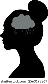 Woman side profile silhouette with a Rainy Cloud in Her Mind
