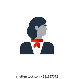 Woman side view, turned head. Flat design vector illustration. Elegant female character