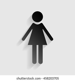 Woman sign illustration. Black paper with shadow on gray background.