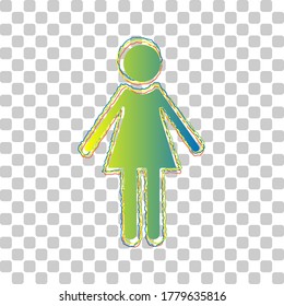 Woman sign illustration. Blue to green gradient Icon with Four Roughen Contours on stylish transparent Background. Illustration.