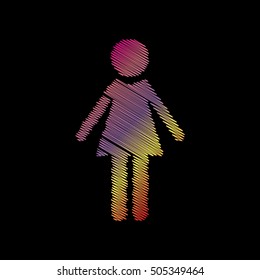 Woman sign illustration. Coloful chalk effect on black backgound.