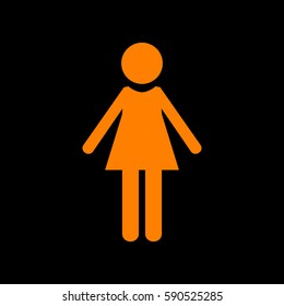 Woman sign illustration. Orange icon on black background.