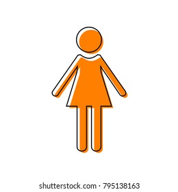 Woman sign illustration. Vector. Black line icon with shifted flat orange filled icon on white background. Isolated.