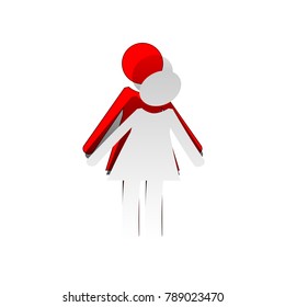 Woman sign illustration. Vector. Detachable paper icon with red body stock. Isolated.