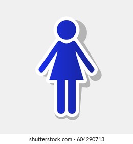 Woman sign illustration. Vector. New year bluish icon with outside stroke and gray shadow on light gray background.