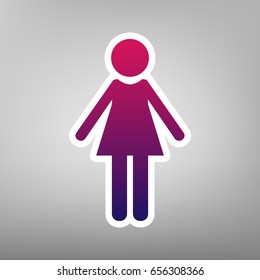Woman sign illustration. Vector. Purple gradient icon on white paper at gray background.