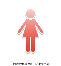 Woman sign illustration. Vector. Reddish icon with white and gray shadow on white background. Isolated.