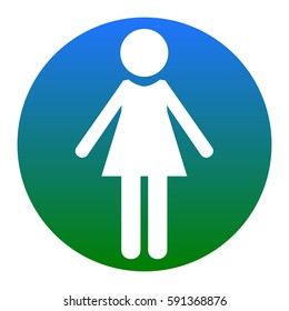 Woman sign illustration. Vector. White icon in bluish circle on white background. Isolated.