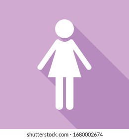 Woman sign illustration. White Icon with long shadow at purple background. Illustration.