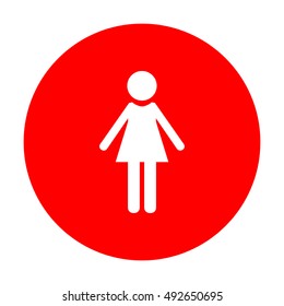 Woman sign illustration. White icon on red circle.
