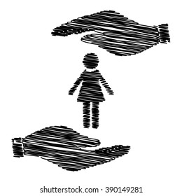 Woman sign. Save or protect symbol by hands with scribble effect.