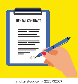 woman signing lease.
Real estate and real estate idea concept.