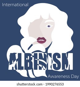 Woman with signs of albinism in appearance. International Albinism Awareness Day, 13 June. Poster, vector illustration.