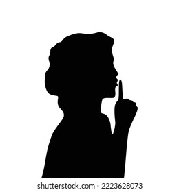 Frau Stille Silhouette. mit dem Finger ein Zeichen und ein Symbol.