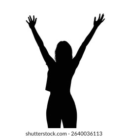 Woman silhouette arms raised celebrating success.