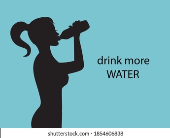 woman silhouette athletic drinks water from a bottle to have health