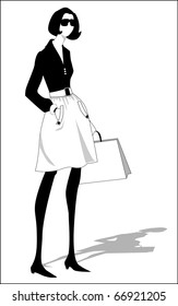  woman silhouette with a bag and sunglasses