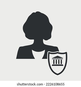 Woman silhouette with banking or government sign. Official person, political, lawyer icon. Vector illustration