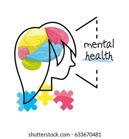 woman silhouette with brain and puzzle mental game