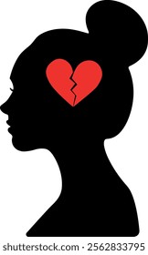 Woman Silhouette with Broken Heart Vector Illustration