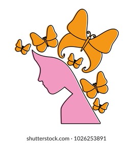 woman silhouette with butterflies