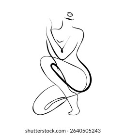 Woman Silhouette Continuous One Line Art Vector Illustration. Abstract Female Body Line Art Drawing for Print, Wall Art, Home Decoration, Social Media. Not AI