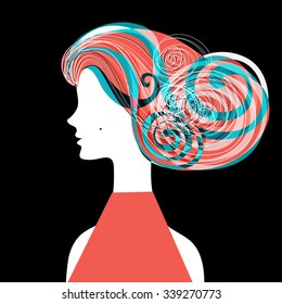 Woman silhouette with curly hair on banners for hairdressing salon