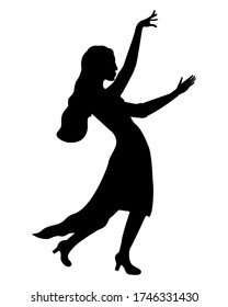 Woman silhouette in dance pose isolated on a white background