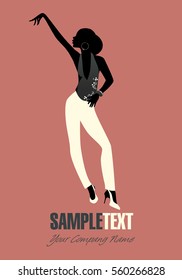 Woman silhouette dancing jazz or latin music. Vector illustration