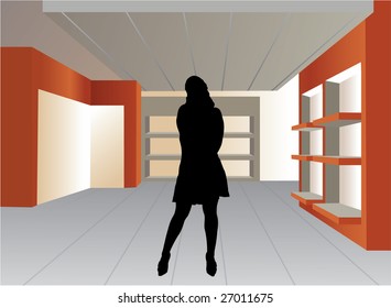 woman silhouette in empty shop vector