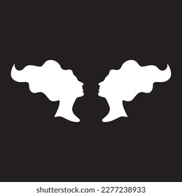 Woman silhouette face to face. Female pictogram, flat sign - symbol. Simple vector illustration for graphic and web design. Fashion and beauty logo idea.