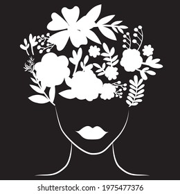 Woman silhouette face with flower art illustration