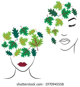 Woman silhouette face with leaf art illustration