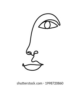 Woman silhouette face as line drawing picture on white. Vector