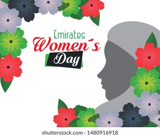 woman silhouette with flowers and leaves design