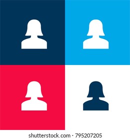 Woman silhouette four color material and minimal icon logo set in red and blue