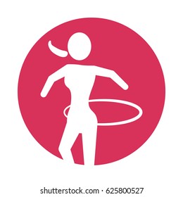 woman silhouette gymnastic with ring pink circle