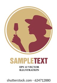 Woman silhouette holding a glass of wine. Good for logo