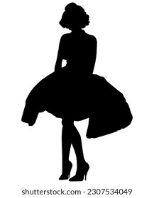 Woman silhouette holding your skirt. Vector. Marilyn Monroe.