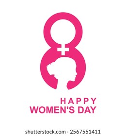 Woman silhouette and International women's day icon. Minimalistic design for 8 march concept. Vector illustration