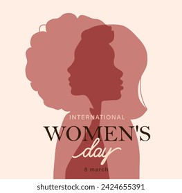 Woman silhouette isolated vector illustration. Modern feminist concept background for international womens day, month, 8 march. Women different nation design for equality, unity, rights, feminism.