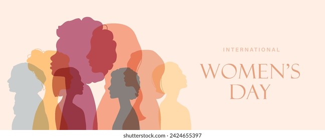 Woman silhouette isolated vector illustration. Modern feminist concept background for international womens day, month, 8 march. Women different nation design for equality, unity, rights, feminism.