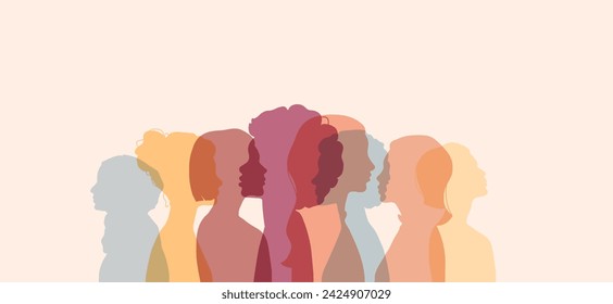 Woman silhouette isolated vector illustration. Modern feminist concept background for international womens day, month, 8 march. Women different nation design for equality, unity, rights, feminism.